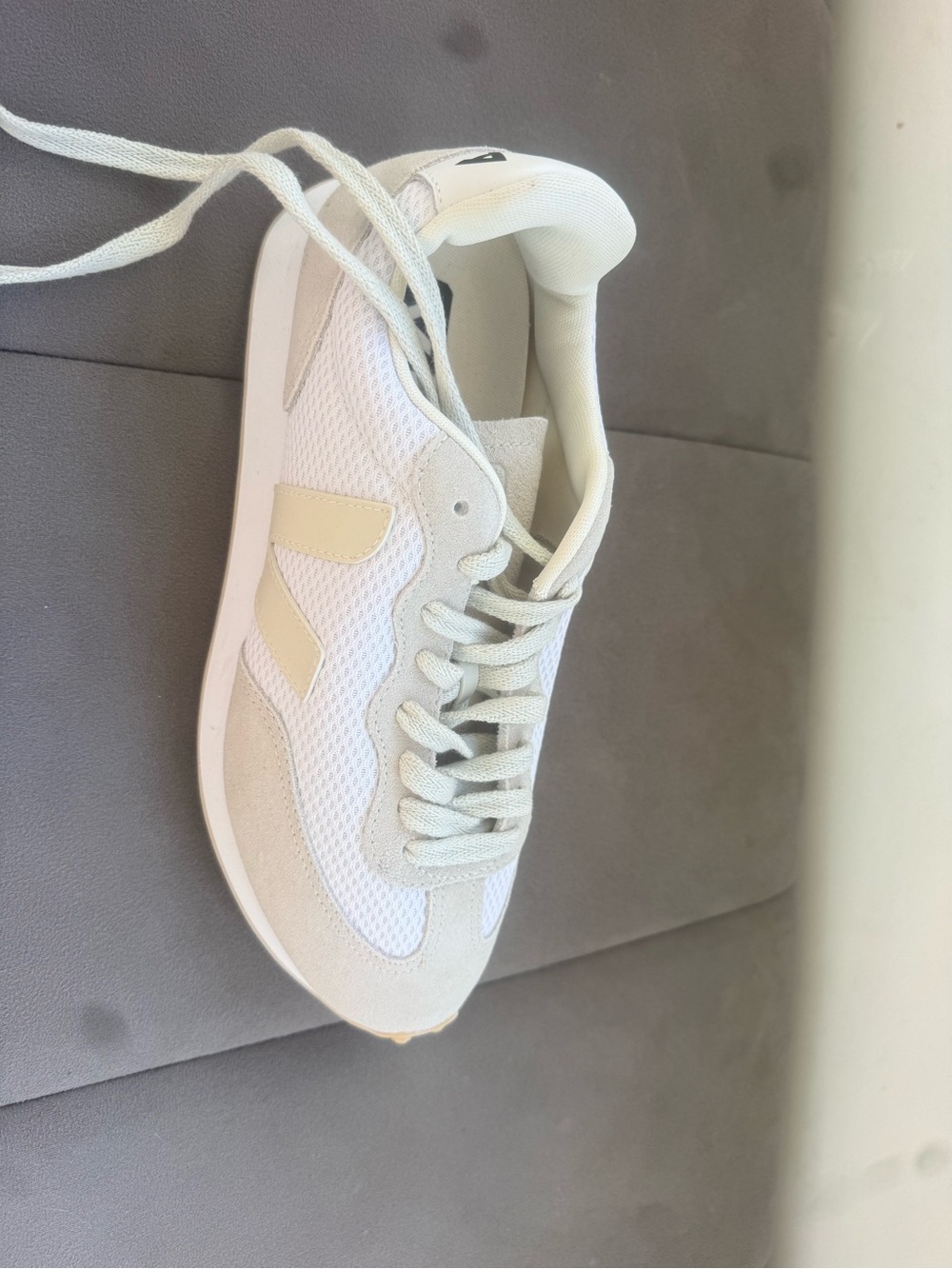 Veja Women’s White and Cream Mesh Suede Sneakers